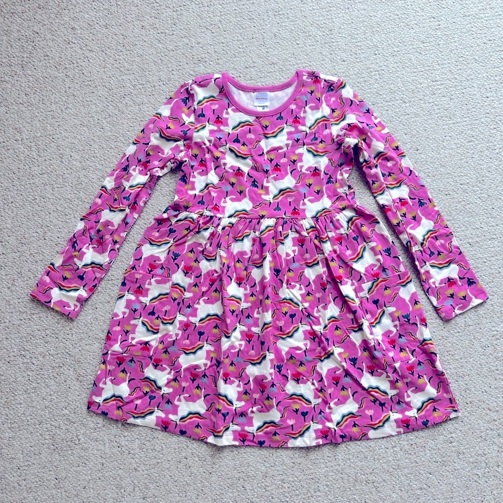 Hanna Andersson Pink Long Sleeve Sundress with Crew Neck